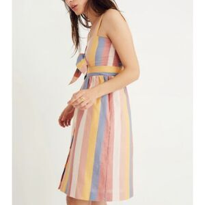 MADEWELL Tied Front Cut Out 100% Cotton Midi Dress in "Sherbet Stripe", Size 00